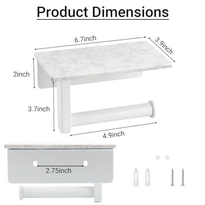 Toilet Paper Holder with Natural Marble Shelf, Wall Mounted Tissue Holder, Modern and Durable Bathroom Accessory for Bathroom Washroom (White) - color: White