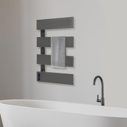 Wall-Mounted Electric Towel Warmer, 18" W × 30" H Heated Towel Rack with Smart LED Control, Towel Heater with Built-in Timer & Temperature for Bathroom (Gun Grey) - color: Gun Grey
