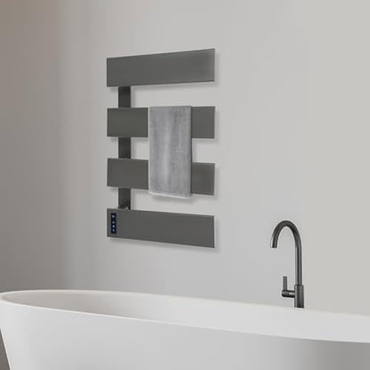 Wall-Mounted Electric Towel Warmer, 18" W × 30" H Heated Towel Rack with Smart LED Control, Towel Heater with Built-in Timer & Temperature for Bathroom (Gun Grey) - color: Gun Grey