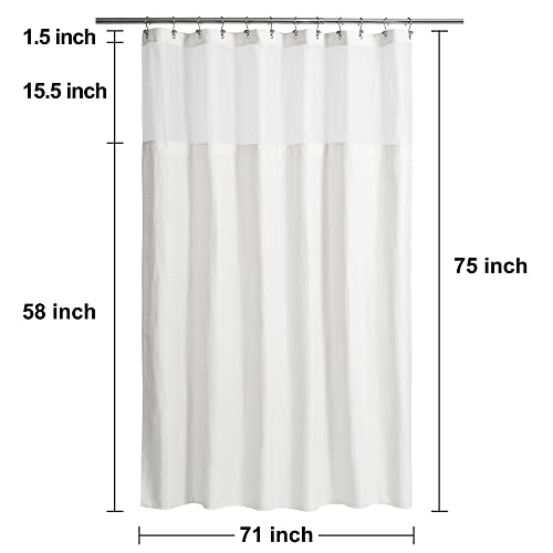 N&Y HOME Long Waffle Weave Shower Curtain with Snap-in Liner 71x75, White | 12 Hooks & Snap on Fabric Liner, Washable, Mesh Window, Hotel Style, 75 inches Length Shower Curtain Set for Bathroom - color: White, size: 71"W x 75"L (Pack of 1)
