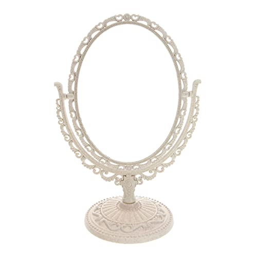 LALAFINA Tabletop Makeup Mirror Vintage Double- Sided Makeup Mirror with Stand Oval Swivel Desktop Vanity Mirror for Girls Women, Beige - color: Beige