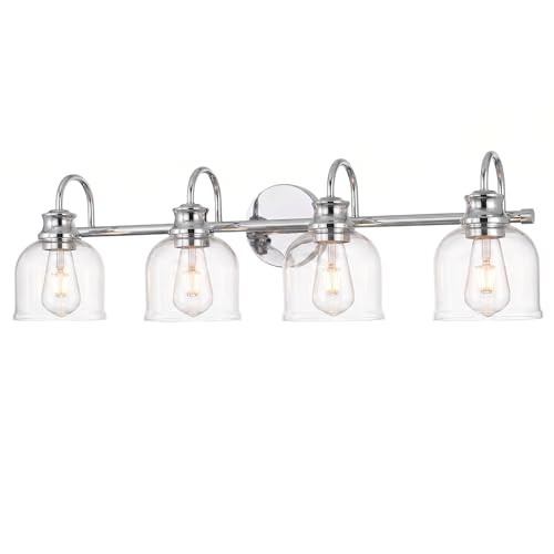 URSOLA 4 Lights 32" Bathroom Vanity Light Fixtures, Chrome Traditional Classic Vanity Light with Clear Glass, Bathroom Lighting Fixtures Over Mirror - color: Chrome, size: 4 Lights