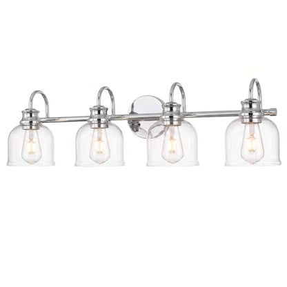 URSOLA 4 Lights 32" Bathroom Vanity Light Fixtures, Chrome Traditional Classic Vanity Light with Clear Glass, Bathroom Lighting Fixtures Over Mirror - color: Chrome, size: 4 Lights