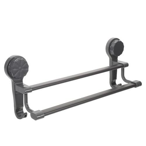 PRETYZOOM No Drill Suction Towel Bar Double Rod Wall Mounted Towel Rack with Hooks for Bathroom and Kitchen 16.73X6.29X4.33 Inch