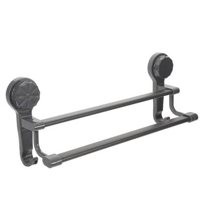 PRETYZOOM No Drill Suction Towel Bar Double Rod Wall Mounted Towel Rack with Hooks for Bathroom and Kitchen 16.73X6.29X4.33 Inch