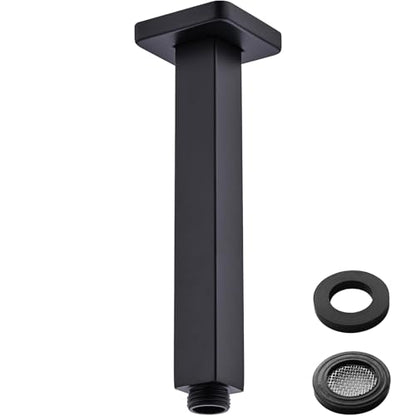 8 Inch Square Shower Arm with Flange, Straight Extension Arm for Ceiling Mount Rainfall Shower Head, Male NPT 1/2 to G 1/2 Inch, Matte Black - color: Matte Black, style: 8-Inch