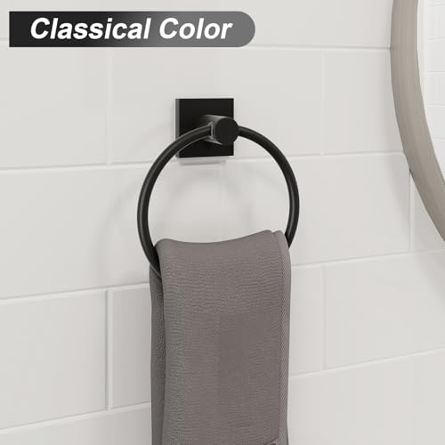 BGL Towel Ring Black Matte Modern Hand Towel Ring 2 Packs for Bathroom Wall Mounted Bathroom Towel Holder Bathroom Towel Rack - color: Matte Black, size: SQUARE