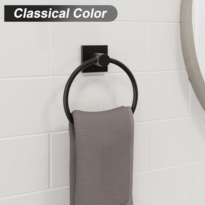BGL Towel Ring Black Matte Modern Hand Towel Ring 2 Packs for Bathroom Wall Mounted Bathroom Towel Holder Bathroom Towel Rack - color: Matte Black, size: SQUARE