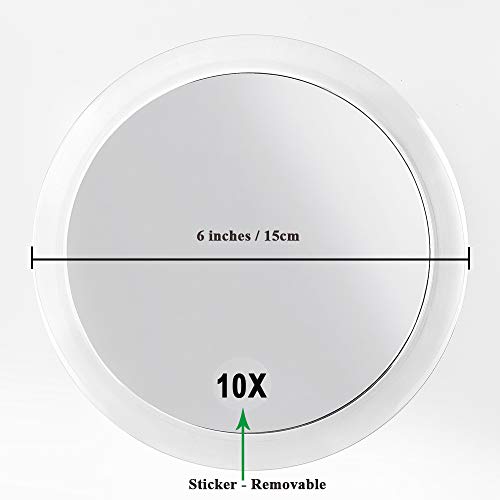 SANTOO 10X Magnifying Mirror - with 3 Mounting Suction Cups - Used for Precise Makeup - Eyebrows/Tweezing - Blackhead/Blemish Removal - Bathroom/Travel Makeup Mirror - 6 Inch Round - color: 10x