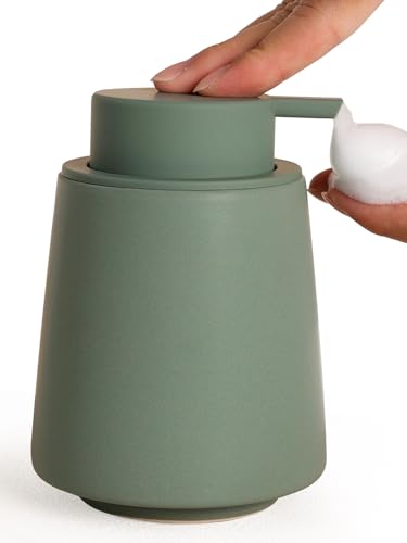 INGOFIN Ceramic Foaming Soap Dispenser -14 oz Foam Hand Soap Dispenser Bathroom Modern Refillable Dish Wash Bottle for Kitchen with Large Pump Matte Green - color: Green-foam