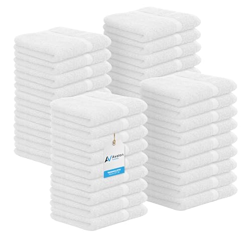 Avalon Towels White Washcloths Bulk Pack of 36 (12x12 inches) - 100% Cotton Washcloths & Face Towels - Highly Absorbent & Soft Wash Cloths for Showering, Wash Rags for Body & Face Cloths - color: White