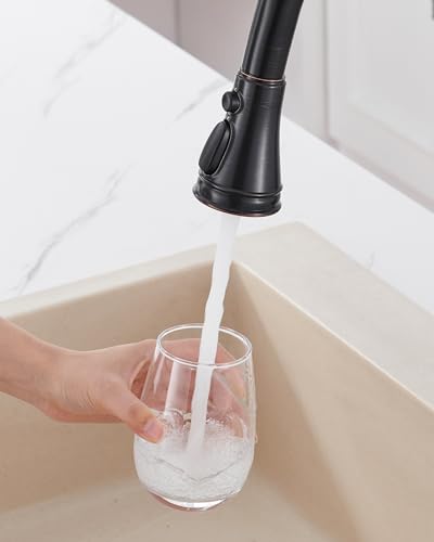 Kitchen Faucet Replacement Spray Head - with 15 Adapters, Oil Rubbed Bronze | Pull Down Kitchen Sink Faucet Sprayer Head, 3-Function Nozzle Stream/Spray/Blade, Easy to Install, Compatible with Moen Delta - color: Oil Rubbed Bronze