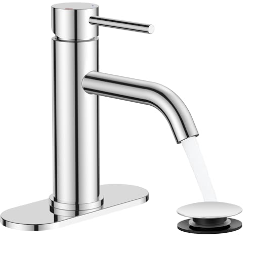 FORIOUS Bathroom Faucet 1 Hole, Chrome Single Handle Vainty Sink Faucets | for 1 or 3 Hole 4 Inch Centerset Sink, with Pop-up Drain, NSF61 Certificate, for Rv Commercial Lavatory Restroom Basin - color: Chrome