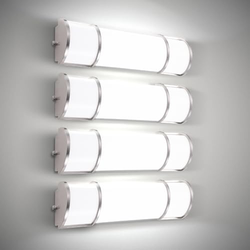 ASD LED 18" Vanity Flush Mount Light Fixture, Linear Bathroom Lighting Bar | 3CCT, Dimmable, ETL Listed | 20W 2300LM 3000-5000K 100-277V | Long Tube Bath Wall Sconce Over Mirror | Nickel, 4 Pack - color: Brushed Nickel | Half Cylinder, size: 277V | 18 Inc