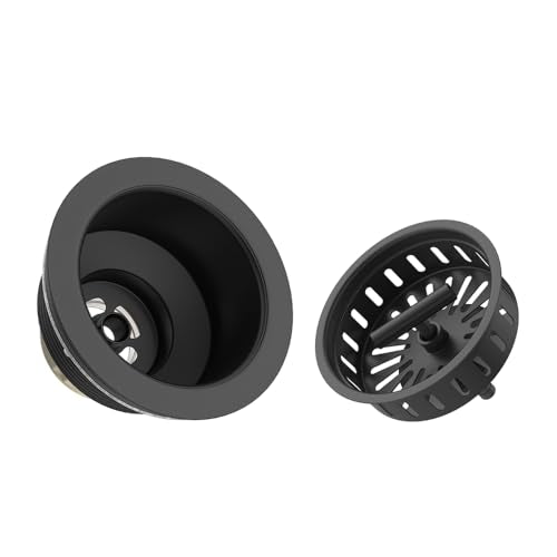 KONE Black Kitchen Sink Drain Matte Black Sink Strainer 3-1/2 Inch Drain Assembly Kit Replacement for Universal 3.5 Inch Kitchen Sink, All Stainless Steel Body with Strainer Basket and Drain Stopper - color: Pure Black