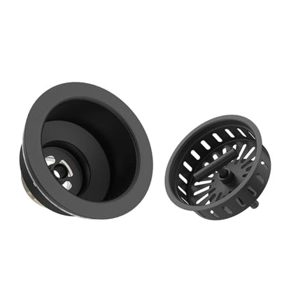 KONE Black Kitchen Sink Drain Matte Black Sink Strainer 3-1/2 Inch Drain Assembly Kit Replacement for Universal 3.5 Inch Kitchen Sink, All Stainless Steel Body with Strainer Basket and Drain Stopper - color: Pure Black