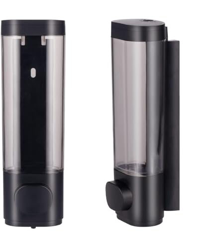 10oz/300ml Single Manual Wall Mounted Soap Dispenser, Black | Bathroom Shampoo and Conditioner Dispenser, Clear Plastic Refillable Liquid Lotion Pump Dispenser and Organizer - color: Black