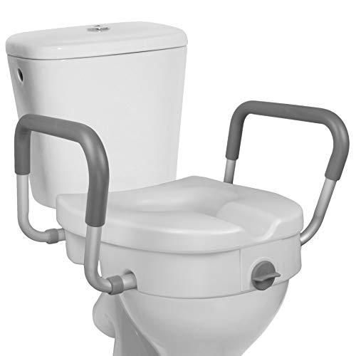 RMS Raised Toilet Seat - 5 Inch Elevated Riser with Adjustable Padded Arms | Toilet Safety Seat for Elongated or Standard Commode