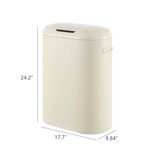 happimess 13.2 Gal Oval Motion Sensor Trash Can, Limestone Beige | Oval, Motion Sensor, Touch Mode, Soft Close Lid, Powder Coated Iron, 17.7" W x 9.84" D x 24.2" H - color: Limestone Beige