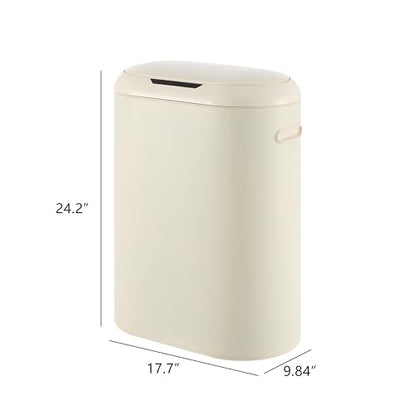 happimess 13.2 Gal Oval Motion Sensor Trash Can, Limestone Beige | Oval, Motion Sensor, Touch Mode, Soft Close Lid, Powder Coated Iron, 17.7" W x 9.84" D x 24.2" H - color: Limestone Beige