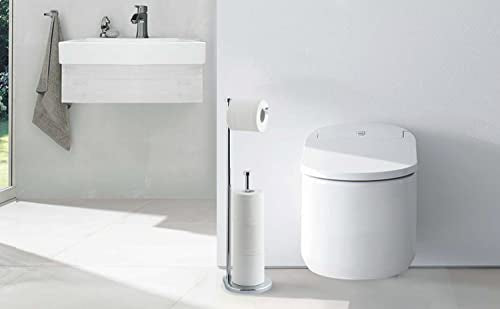 SunnyPoint Free Standing Bathroom Toilet Paper Holder Stand with Reserve, Reserve Area has Enough Space for Jumbo Roll (Chrome) - color: Chrome