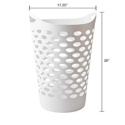 Tall Flex Laundry Basket Plastic Hamper for Clothes, Bedroom, and Storage with Handles 17.75" x 17.25" x 26", White