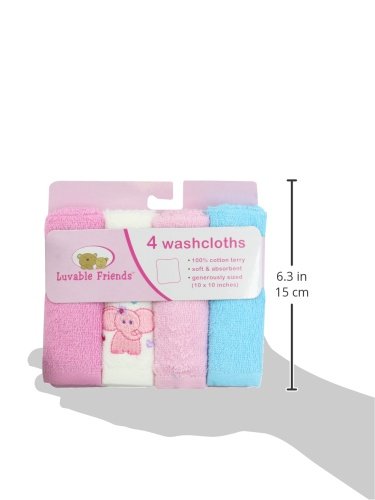 Luvable Friends Unisex Baby Super Soft Cotton Washcloths, Pink Elephant, One Size - color: Pink Elephant, size: One Size