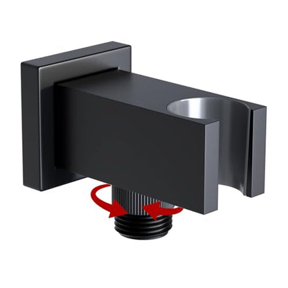 Bathroom Brass Square Wall Mount Handheld Shower Head Holder Water Supply Elbows with On/Off Flow Control Bracket, Matte Black - color: Matte Black