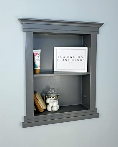 14x18 Elliot Craftsman Recessed Wood Wall Niche, Open Medicine Cabinet Replacement, in The Wall Bathroom Cabinet Insert Shelves, Made in North America, NO MDF, Plain, Dark Gray - color: Dark Gray Plain