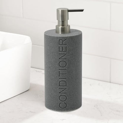 Resin Neutral Gray Sandstone Conditioner Engraved Bottle Refillable Pump Dispenser, Durable Waterproof Resin Construction for Bath, Shower - Gray Sandstone Satin Nickel Pump - color: Gray Sandstone Resin, Nickel Pump - Conditioner