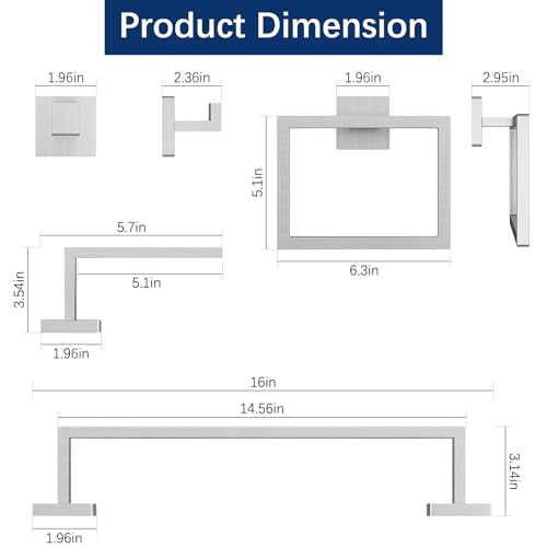 Gypie 16Inch Bathroom Accessory Set Wall Mounted, Brushed Nickel 5-Pieces | Stainless Steel Bathroom Hardware Set Towel Bar Set - color: Brushed Nickel 5 Piece, size: 16 Inch