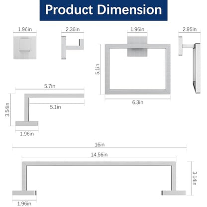 Gypie 16Inch Bathroom Accessory Set Wall Mounted, Brushed Nickel 5-Pieces | Stainless Steel Bathroom Hardware Set Towel Bar Set - color: Brushed Nickel 5 Piece, size: 16 Inch