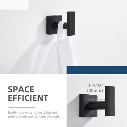 Angle Simple Towel Hook for Bathroom, Robe Coat Hook for Wall, Matte Black | Rustproof SUS304 Stainless Steel, Square Storage Holder, No Falling Off, Use in Bedroom Kitchen Entryway Closet, Screws Mount - color: Matte Black