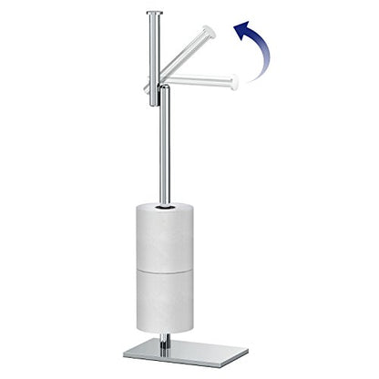 Gatco 1443C Modern Square Base Toilet Paper Holder Stand with Storage, Chrome, 21.13"H - color: Chrome
