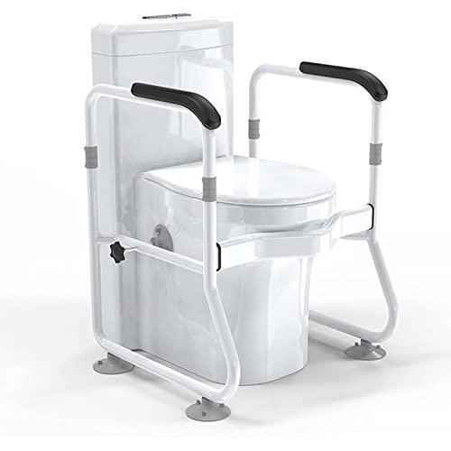 Free Standing Toilet Frame, FoldableToilet Armrest,Adjustable Height Heavy Bathroom Toilet Safety Rail for Disable Fit All Toilets
