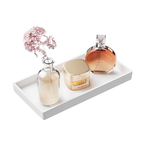 Vanity and Bathroom Tray, 7.7" ABS Countertop Organizer,Waterproof Vanity Tray for Toilet Tank,Perfume,Soap,Keys,Bathroom Accessories,Kitchen and Bath Trays,Non Slip Small Trays,White - color: White, size: 7.7" x 4" x 0.7"