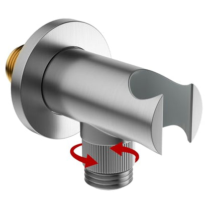Bathroom Brass Round Wall Mount Water Supply Elbows with On/Off Flow Control Bracket Handheld Shower Head Holder, Brushed Nickel - color: Brushed Nickel