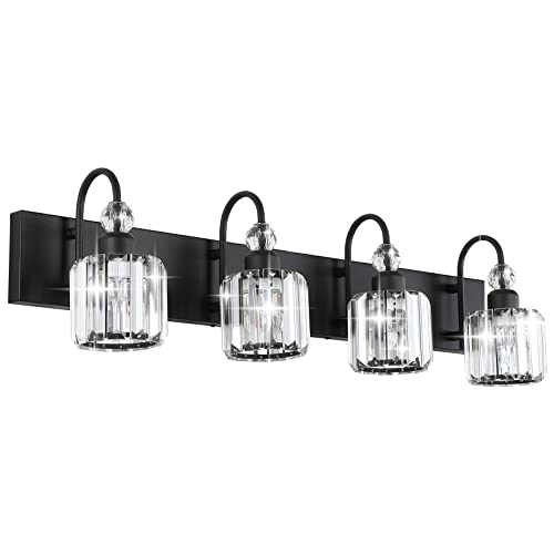 Ralbay Modern Black Vanity Light - 4-Light Crystal Bathroom Wall Light Fixtures in Matte Black - color: Round-Black, size: 4-light