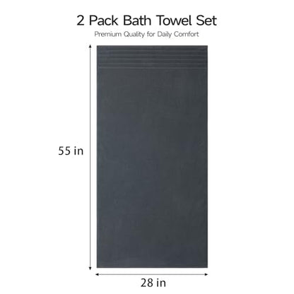 ecolook Soft Bath Towels 2 Pack, 100% Cotton Ultra Absorbent & Quick-Drying | Luxury Lightweight with Hanging Loop, Grey towels for Bathroom Shower Gym Travel - color: Dark Gray