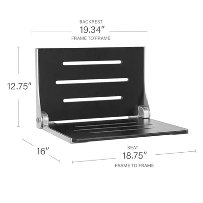 Seachrome Silhouette Folding Wall Mount Shower Bench Seat, Black Seat with Silver Frame - color: Matte Black Seat With Silver Frame
