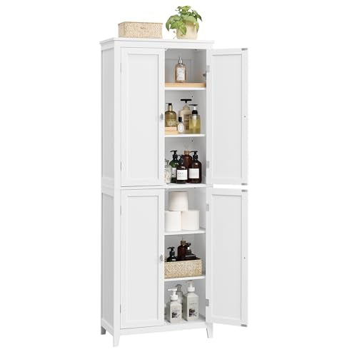 VASAGLE Floor Storage Cabinet, Freestanding Storage Unit with 4 Doors, Adjustable Shelves, 11.8 x 23.6 x 66.9 Inches, for Entryway, Bathroom, Cloud White UBBC550W01 - size: 11.8"D x 23.6"W x 66.9"H, style: 4 Doors