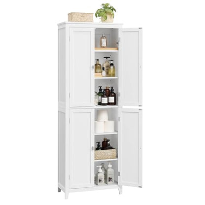 VASAGLE Floor Storage Cabinet, Freestanding Storage Unit with 4 Doors, Adjustable Shelves, 11.8 x 23.6 x 66.9 Inches, for Entryway, Bathroom, Cloud White UBBC550W01 - size: 11.8"D x 23.6"W x 66.9"H, style: 4 Doors