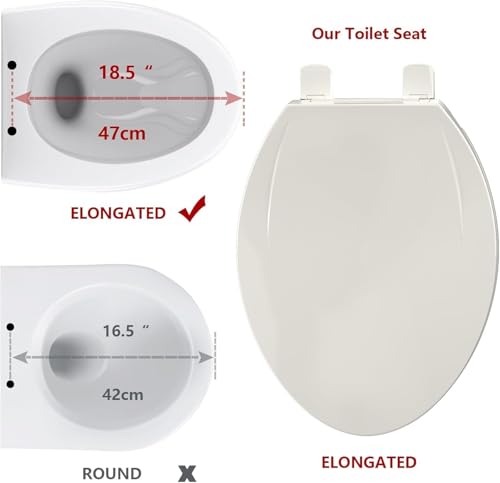 19" Elongated Toilet Seat Slow Close, Biscuit Color Polypropylene Toilet Seat Cover with Never Loosen Durable Lid, Quiet and Easy to Install & Clean - color: Biscuit, Standard, size: Elongated (19″)