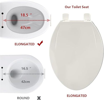 19" Elongated Toilet Seat Slow Close, Biscuit Color Polypropylene Toilet Seat Cover with Never Loosen Durable Lid, Quiet and Easy to Install & Clean - color: Biscuit, Standard, size: Elongated (19″)