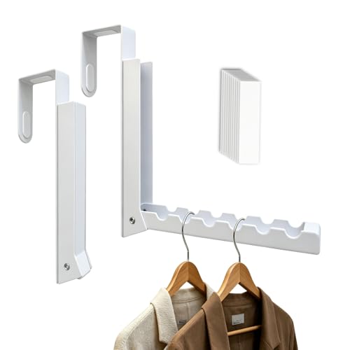 Over The Door Drying Rack, 2-Pack Foldable Door Hooks for Hanging Clothes | Towels | Robes | Coats | Bags, Door Hanger for Laundry | Bathroom | Closet - White