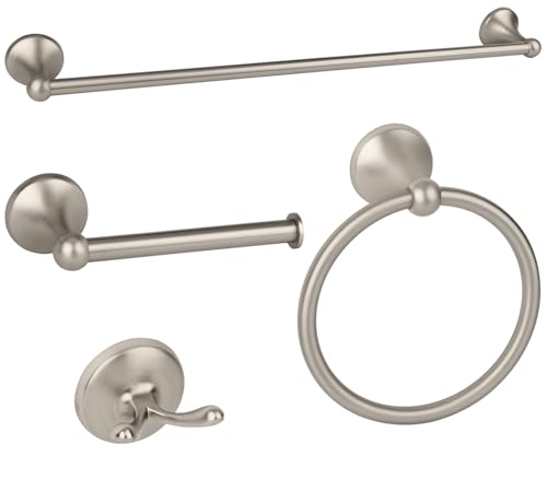 4-Piece Brushed Nickel Bathroom Hardware Accessories Set, 24 Inch Towel Bar, Towel Rack, Bathroom Towel Holder - color: Brushed Nickel