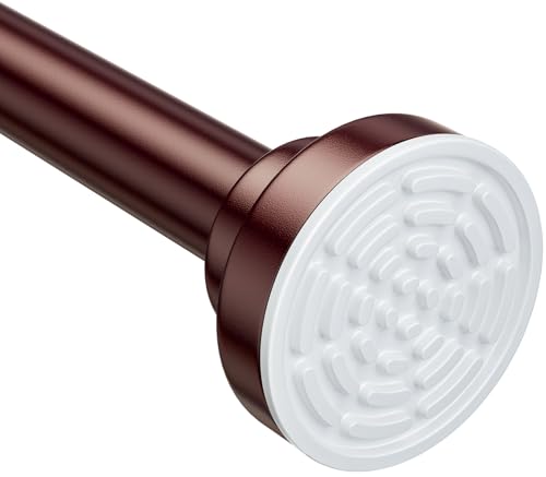 Ausemku Shower Curtain Rod - 32-68 Inch Rustproof Tension Rod, Non-Slip Spring Design, No Drilling Adjustable Curtain Rod for Bathroom, Kitchen, and Closet（Brown） - color: Brown, size: 32-68 IN