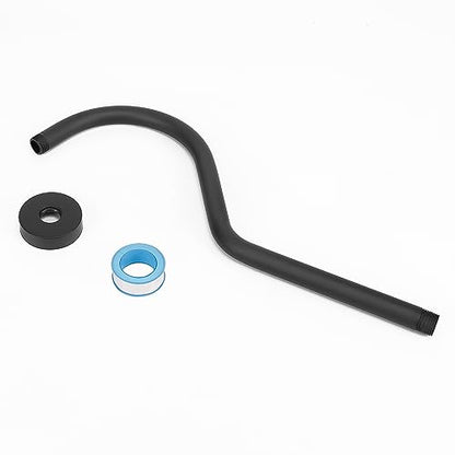 S Shaped Shower Arm, High Rise Shower Head Extension Pipe Standard 1/2" Connection with Flange, Awesome Shower Experience-Stainless Steel Bathroom Accessory(16 Inch J-S Shape, Matte Black) - color: Matte Black, style: 16" J Shape