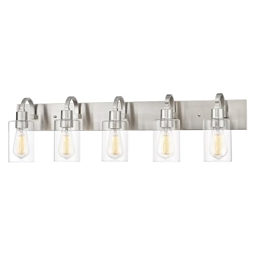 Emliviar 5-Light Bathroom Vanity Light Fixture, 37" Bath Wall Light Fixtures in Brushed Nickel Finish with Clear Glass, YCE237B-5W BN - color: Brushed Nickel - Clear Glass, size: 5-Light