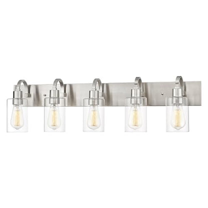 Emliviar 5-Light Bathroom Vanity Light Fixture, 37" Bath Wall Light Fixtures in Brushed Nickel Finish with Clear Glass, YCE237B-5W BN - color: Brushed Nickel - Clear Glass, size: 5-Light